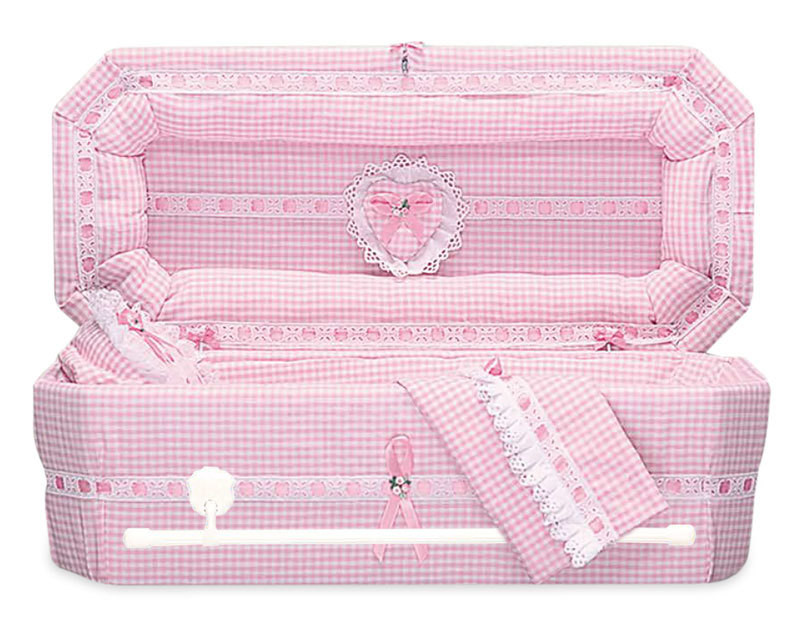 Pink Gingham Cloth Covered Baby Casket (24 Inch Interior) C-24-GH-P