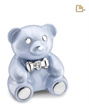 CuddleBearTM  Child Urn Pearl BLUE &amp; Polished Silver with Crystal by LoveUrns  (Capacity: 26 cubic inches)