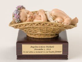 Baby Girl in Basket on Amish Wood Urn U-Bask-BOB Baby Girl in Basket on Amish Wood Urn U-Bask-BOB