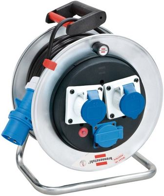 Avvolgicavo a tamburo con 33 mt di cavo 3 x 2.5  Spina: CEE/3 230V/16A, prese: 2x CEE/3 230V/16A e 1x 230V tipo F