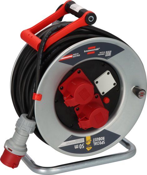 Avvolgicavo a tamburo con 50 mt di cavo 4 x 2.5  Spina: CEE/4 400V/16A, prese: 2x CEE/4 400V/16A