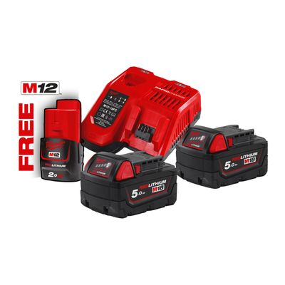 Milwaukee Energy Kit M18™ 2 x 5.0 Ah (18V) + 1 x 2 Ah (12V) Extra M18 NRG-502 Milawaukee Energy Kit M18™ 2 x 5.0 Ah (18V) + 1 x 2 Ah (12V) Extra