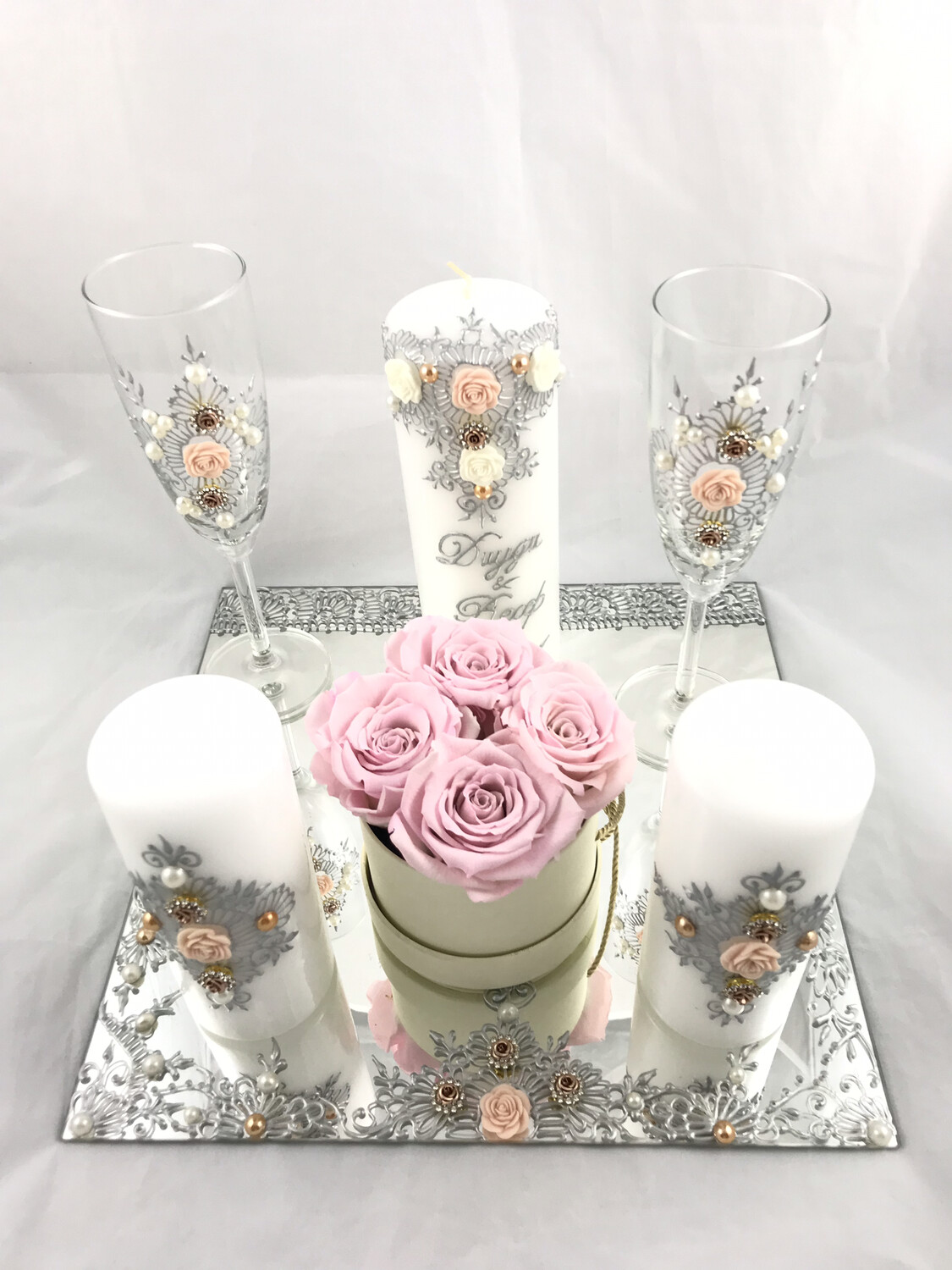 3 Kerzen Classic Set mit Rosenbox XS
