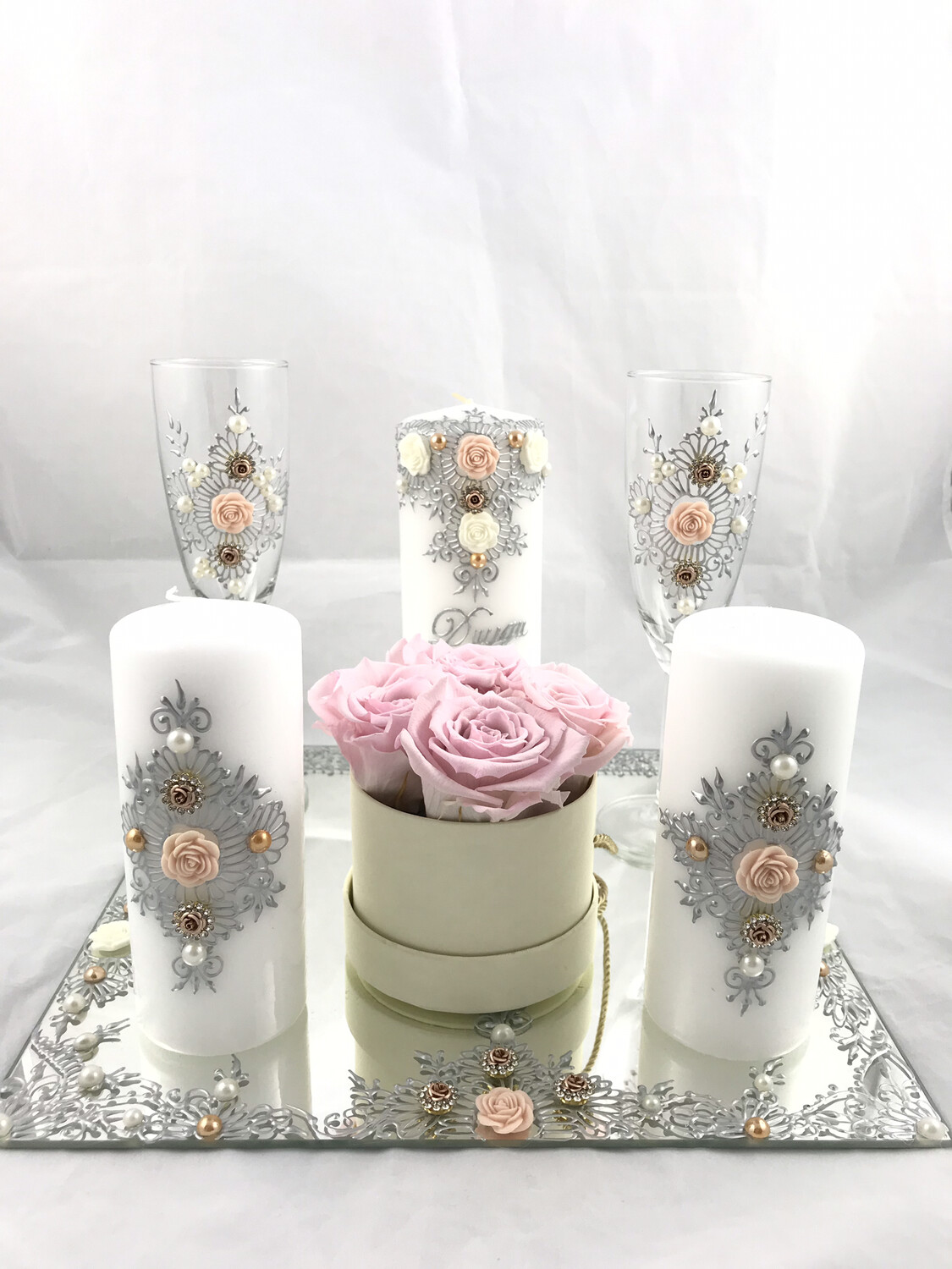 3 Kerzen Classic Set mit Rosenbox XS