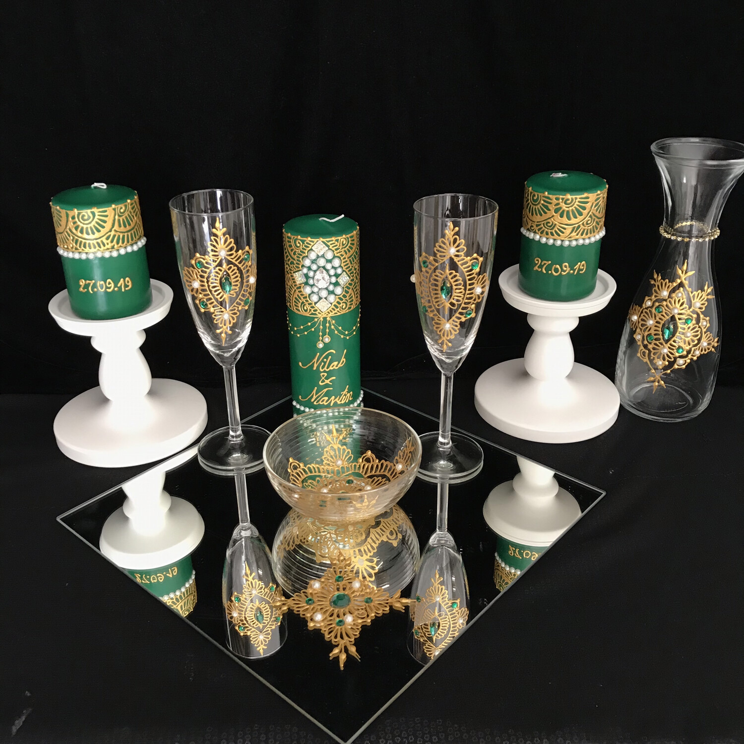 Hennaabend Set  - Green &amp; White - 