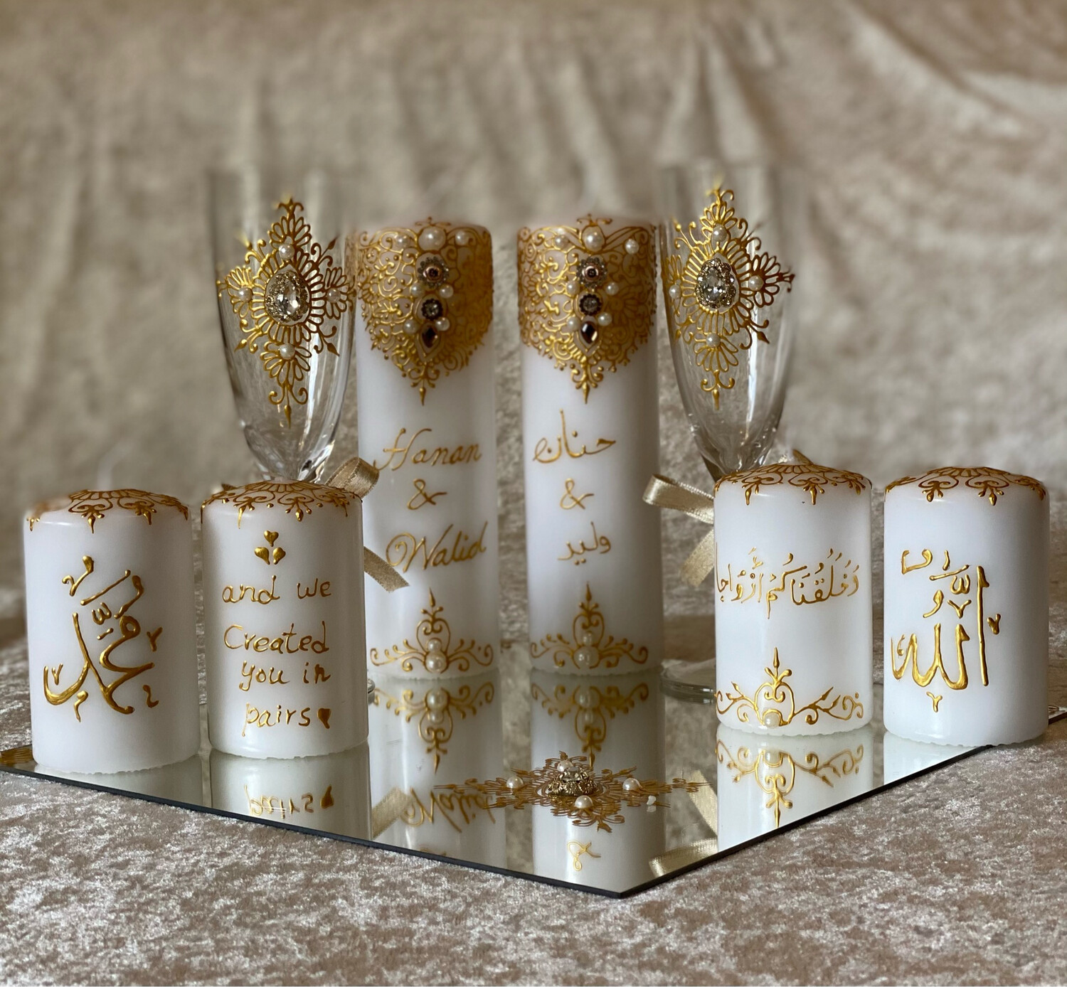 6 Kerzen Kombination mit 2 Gläser 1 Spiegel 