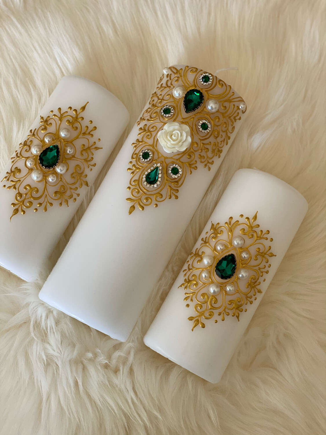 3 Kerzen Kombination - white &amp; Golg