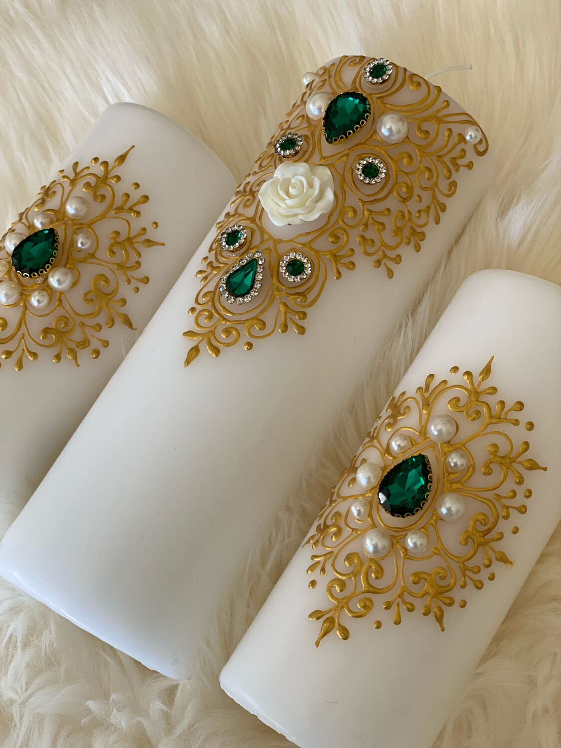 3 Kerzen Kombination - white & Golg