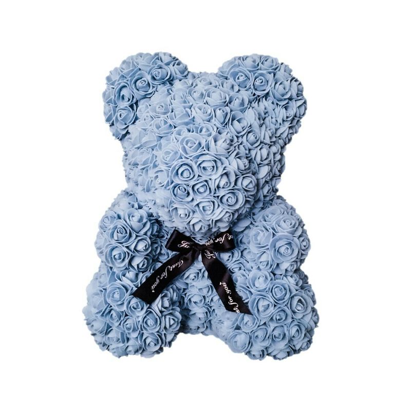 Rosenbär in Hellblau mit Geschenkbox, von Rabia Rose Frankfurt