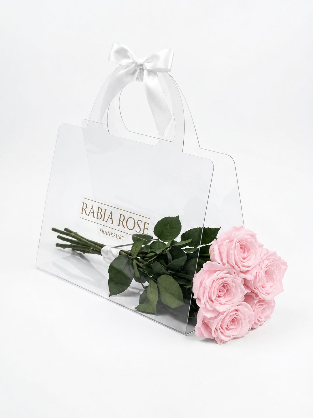 Infinity Stielrosen - 5 Rosen in transparenter Geschenktasche