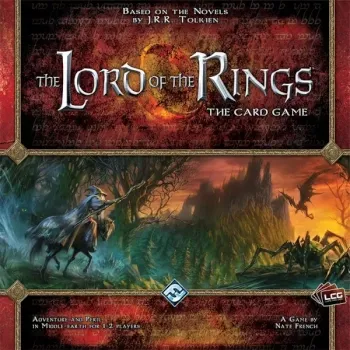 The Lord of the Rings: The Card Game logo with Middle-earth landscape artwork and fantasy title lettering.
