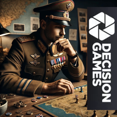 Decision Games image with military strategist at a wargame table and Decision Games logo.