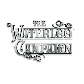 The Waterloo Campaign logo with ornate silver lettering and decorative scrollwork on a white background.