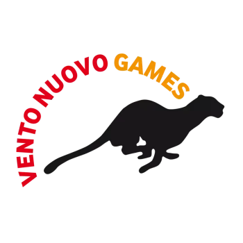 VentoNuovo Games logo with curved red and yellow text above a dark leopard silhouette.