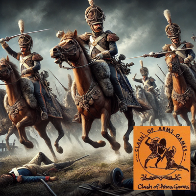 Clash of Arms Games category image with Napoleonic cavalry charge and publisher logo.