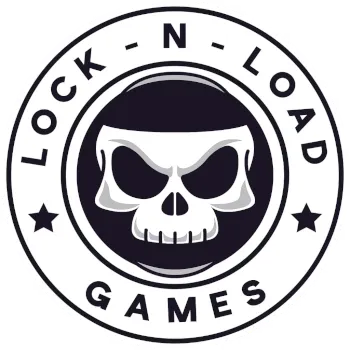 Lock ’n Load Games logo with skull emblem inside a circular black-and-white badge.