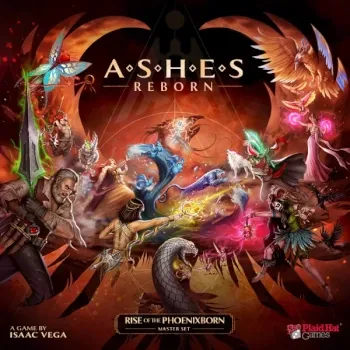 Ashes Reborn category image with Phoenixborn characters, magical effects, creatures and the Ashes Reborn title.