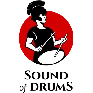 Sound of Drums logo with stylised drummer figure in black and white against a red circle.