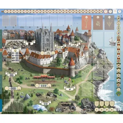 Glory: A Game of Knights main board with medieval city and tournament locations.