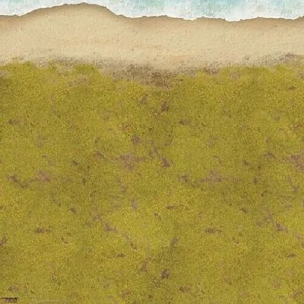 Normandy Beach game mat for TANKS with sand, surf and grassy battlefield terrain.