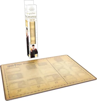 Harry Potter: Hogwarts Battle neoprene playmat with card spaces and retail box.