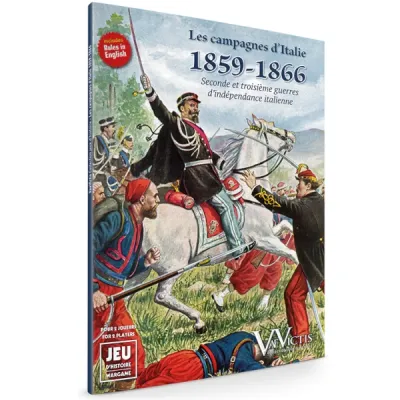 Box cover of The Campaigns of Italy 1859–1866, showing cavalry and infantry fighting in Italy.