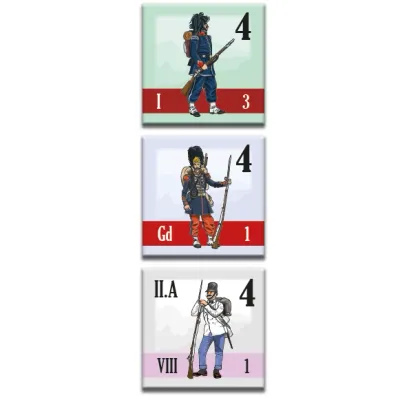Counter samples for The Campaigns of Italy 1859–1866, showing French, Italian, and Austrian infantry units.