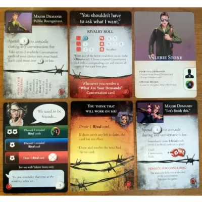 Hostage Negotiator: Abductor Pack #7 card examples for Valerie Stone and her scenario.