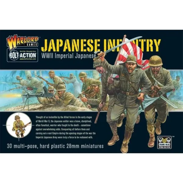 Bolt Action Japanese Infantry box showing Imperial Japanese troops advancing with rifle, sword and flag.