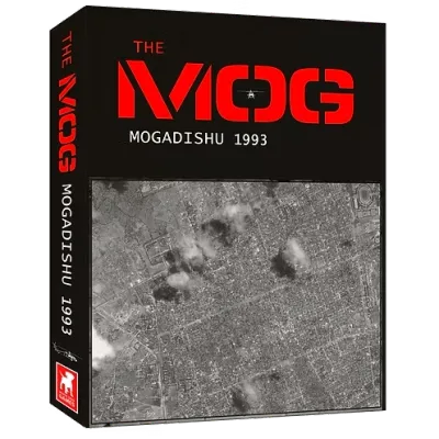 The MOG Mogadishu 1993 box cover with aerial city image and bold red title on a black background.