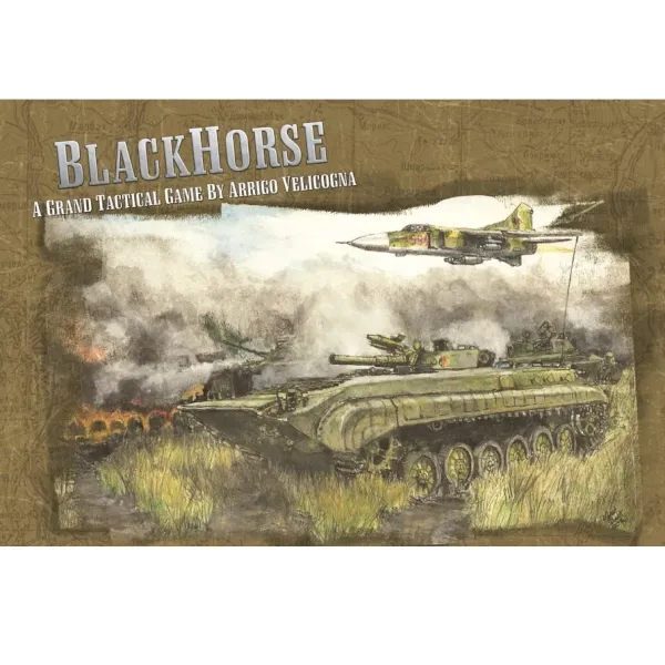 Blackhorse Cold War wargame cover with Soviet tank and jet aircraft in a smoky battlefield scene.