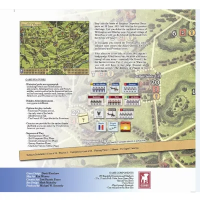 Solitaire General Napoleon at Waterloo box back with game features, map preview, counters, and components.