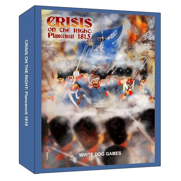Crisis on the Right Plancenoit 1815 box cover showing soldiers fighting in smoke and flames at Waterloo.