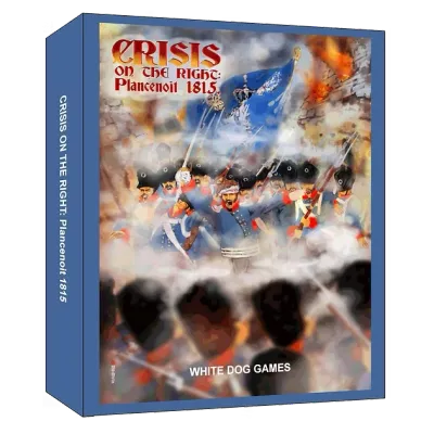 Crisis on the Right Plancenoit 1815 box cover showing soldiers fighting in smoke and flames at Waterloo.