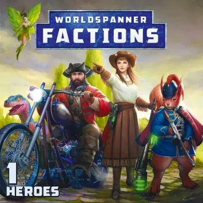 Worldspanner Factions: Set 1 – Heroes box front with eclectic fantasy and sci-fi heroes.