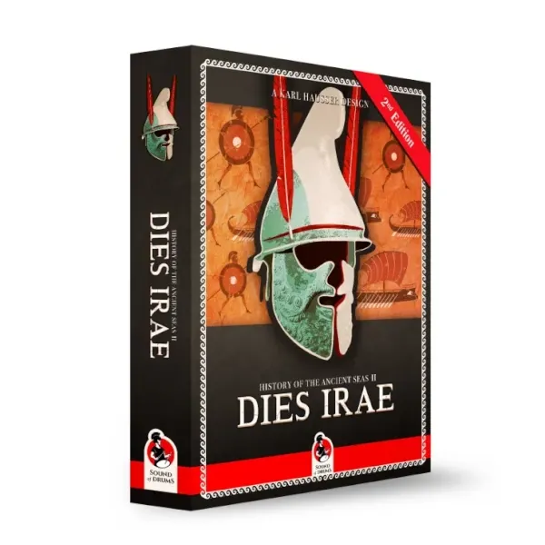 Box cover for History of the Ancient Seas II: Dies Irae 2nd Edition, showing a split ancient helmet design.
