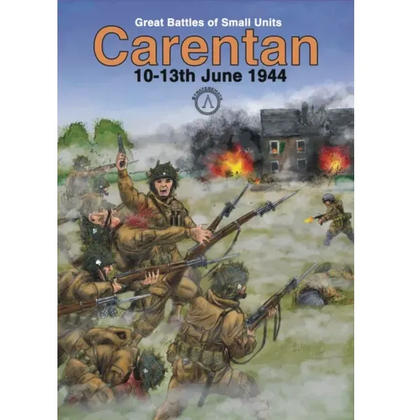 Carentan 10–13 June 1944 WWII wargame cover with soldiers fighting through smoke and ruined buildings.