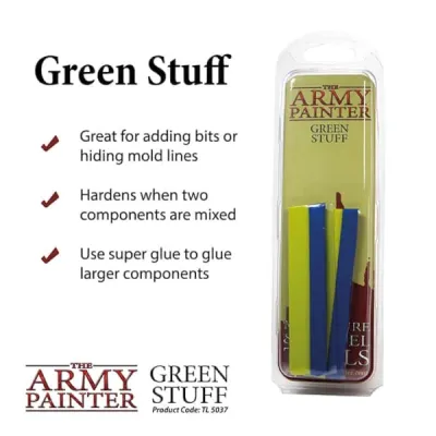 The Army Painter Green Stuff two-part modelling putty in blister packaging.