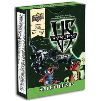 Vs. System 2PCG: Spider-Friends box front with Spider-Man, Venom, and other Marvel heroes.