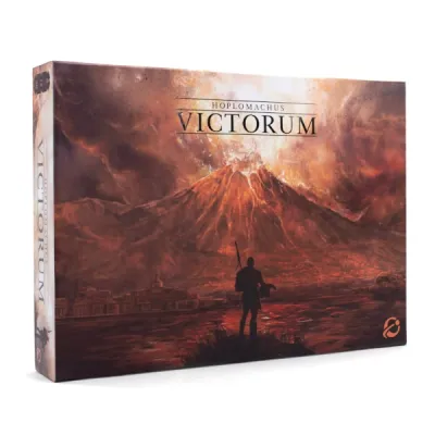 Hoplomachus: Victorum box front with Mount Vesuvius artwork.