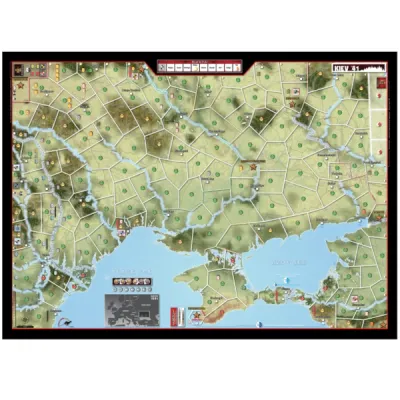 Mapboard for Kiev ’41, showing Ukraine, Crimea, the Black Sea, roads, rivers, and area spaces.