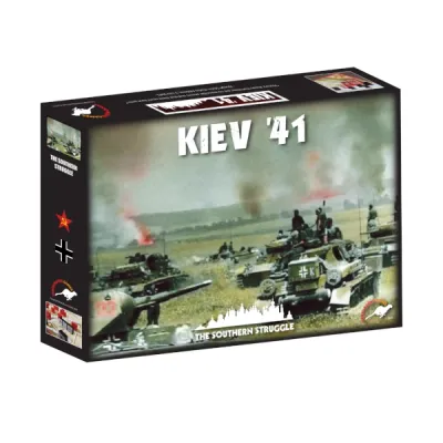 Box cover of Kiev ’41, showing German armored vehicles advancing across the southern Eastern Front.