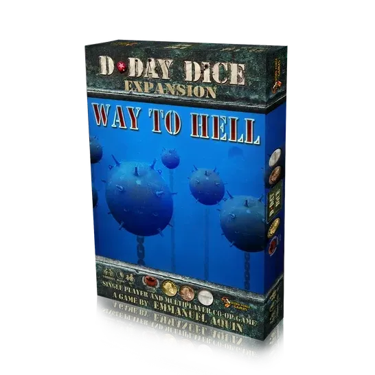 D-Day Dice: Way to Hell expansion box cover with underwater sea mines.