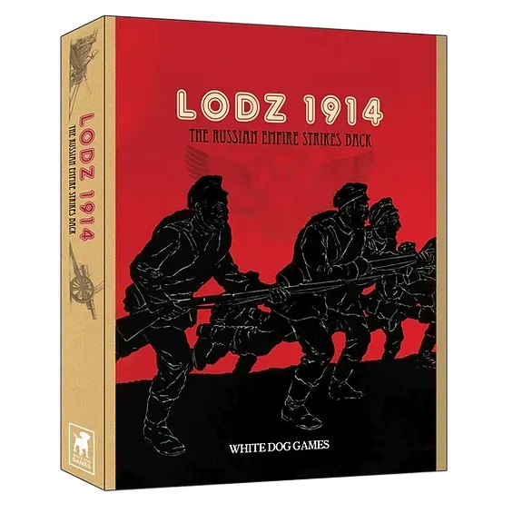 Lodz 1914 box cover showing silhouetted soldiers advancing against a red background.