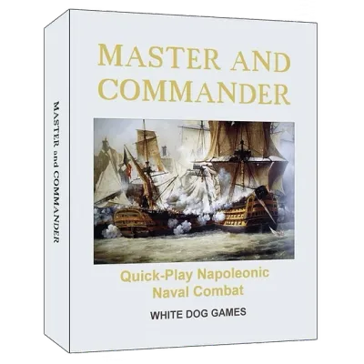 Master and Commander box cover showing Napoleonic sailing ships exchanging cannon fire at sea.