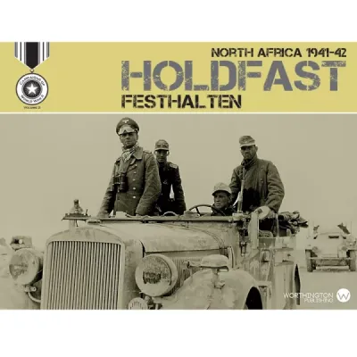 Box cover for Holdfast: North Africa 1941–42, showing German soldiers in a vehicle during the desert campaign.