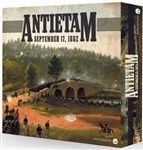 Box cover for Antietam 1862 Second Edition, showing Civil War troops fighting near Burnside Bridge.