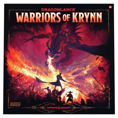 Dragonlance: Warriors of Krynn Dragonlance: Warriors of Krynn box front with dragon attacking a fantasy battlefield.