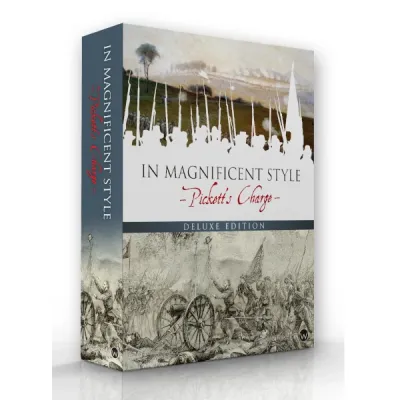 In Magnificent Style: Pickett’s Charge Deluxe Edition box cover with Civil War assault silhouettes and artillery artwork.