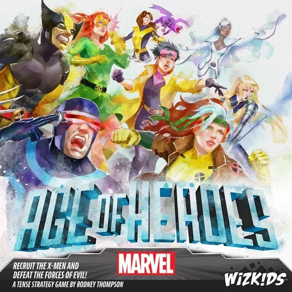 Marvel: Age of Heroes box front with X-Men heroes in colourful action poses and WizKids branding.